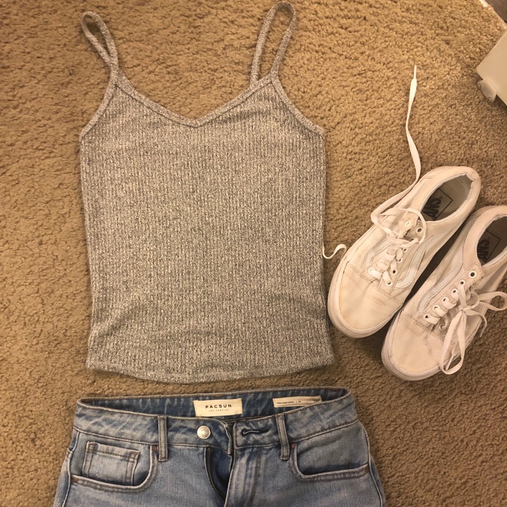 Marled grey tank top crop top